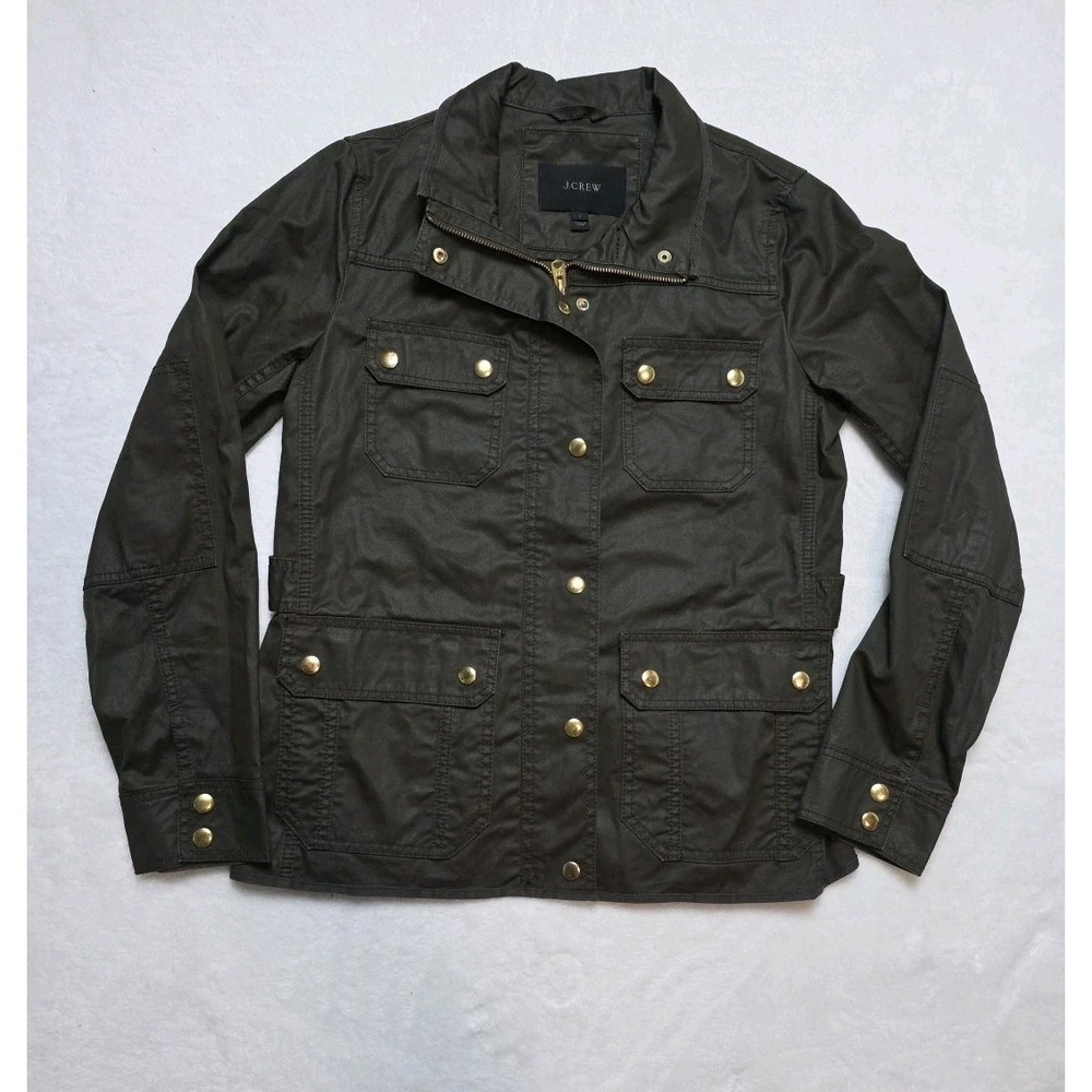 J Crew Downtown Field Jacket Womens‎ S Green Waxed Chore Military Utility Cargo